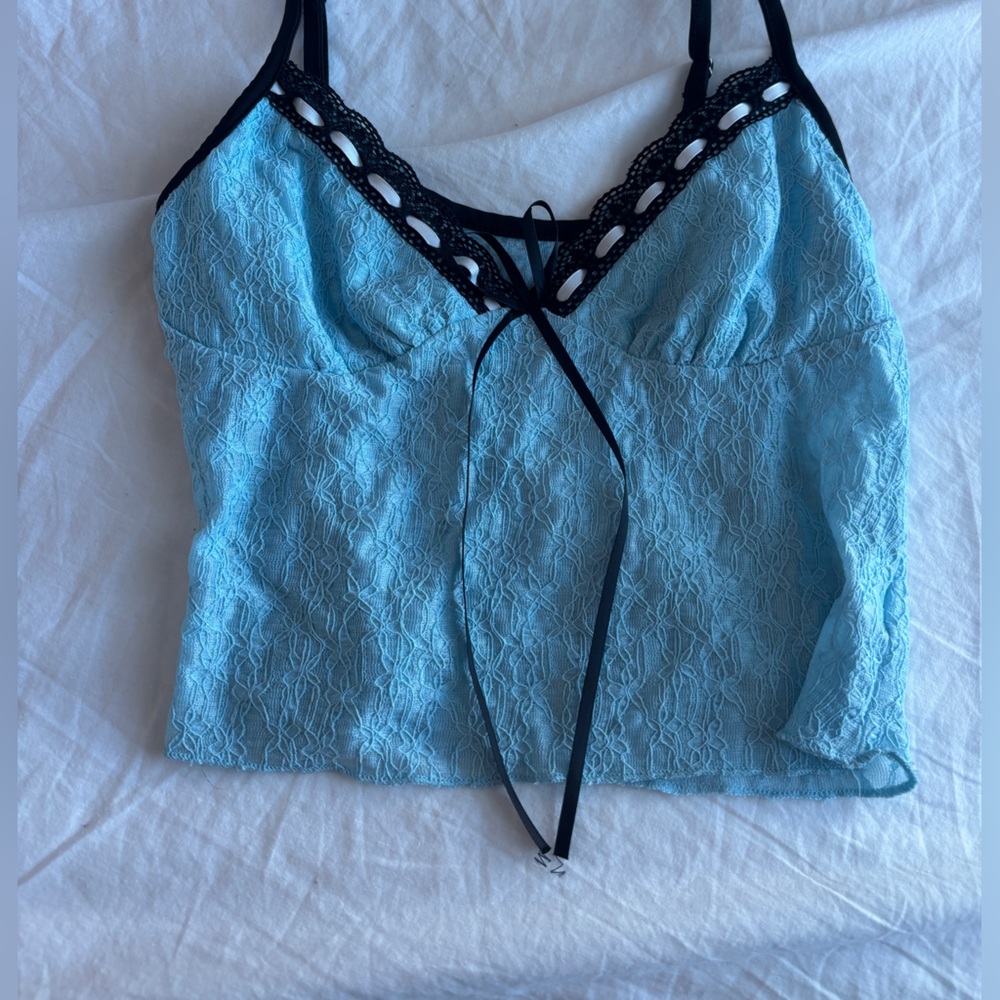 Blue Lace Bustier with Black Straps